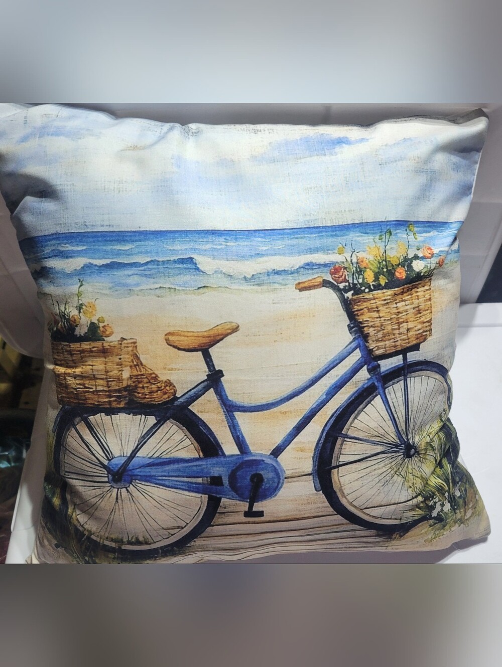 Coastal Blue Bicycle Decorative Throw Pillow - Home Accents